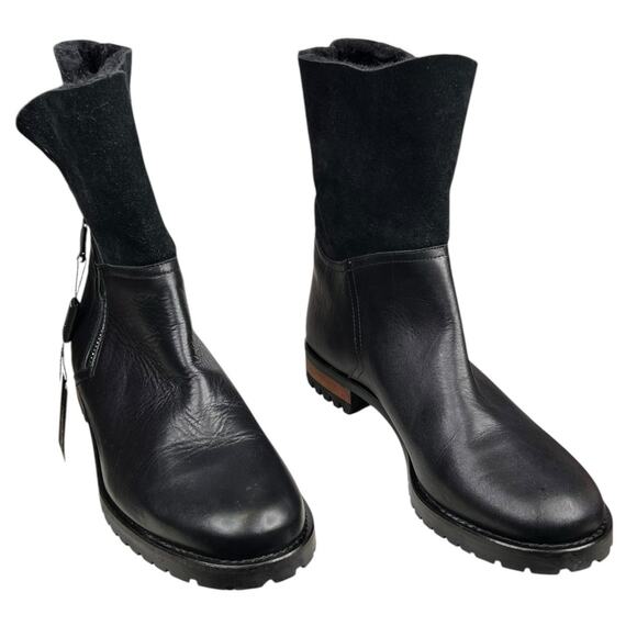 Fabianelli Women’s Black Leather Faux Fur Side Zip Ankle Boot Size 8 - Picture 5 of 13